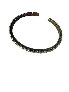Vintage Clear Rhinestone Cuff Bracelet Dark Silver Patina Open Bangle